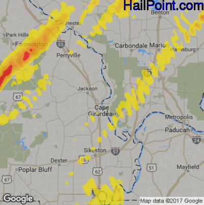 Hail Map for Cape Girardeau, MO Region on April 26, 2017