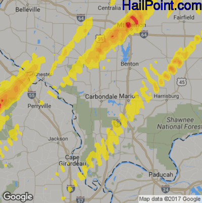 Hail Map for Carbondale, IL Region on April 26, 2017