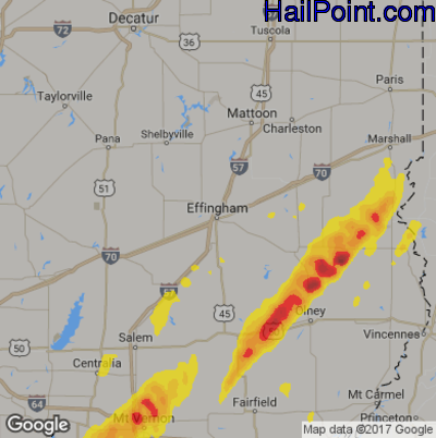 Hail Map for Effingham, IL Region on April 26, 2017 
