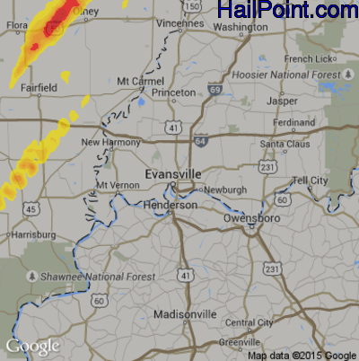 Hail Map for Evansville, IN Region on April 26, 2017