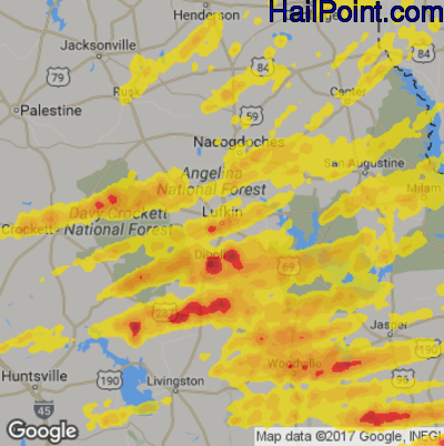 Hail Map for Lufkin, TX Region on April 26, 2017