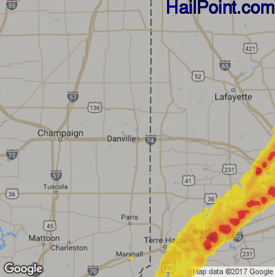 Hail Map for Danville, IL Region on April 26, 2017