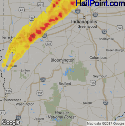 Hail Map for Bloomington, IN Region on April 26, 2017