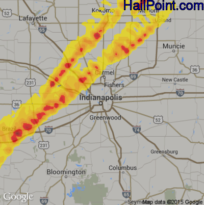 Hail Map for Indianapolis, IN Region on April 26, 2017