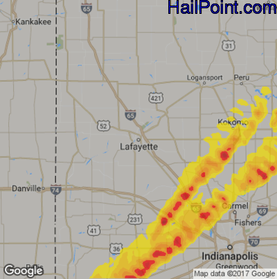 Hail Map for Layfette, IN Region on April 26, 2017