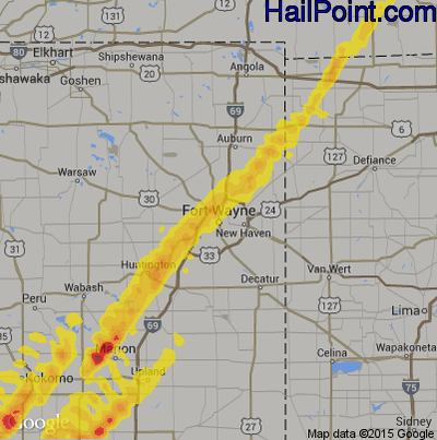 Hail Map for Fort Wayne, IN Region on April 26, 2017 