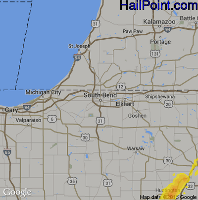 Hail Map for South Bend, IN Region on April 27, 2017
