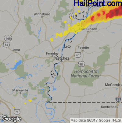 Hail Map for Natchez, MS Region on April 27, 2017