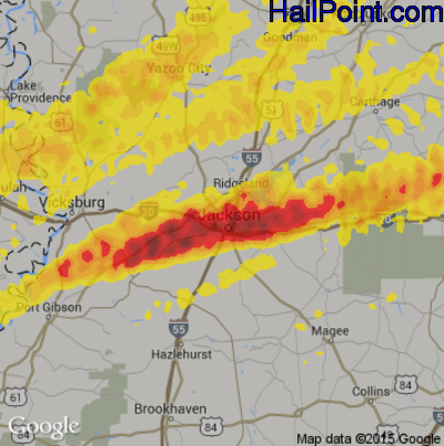 Hail Map for Jackson, MS Region on April 27, 2017