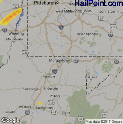 Hail Map for Morgantown, WV Region on April 27, 2017