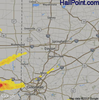 Hail Map for Dayton, OH Region on April 28, 2017