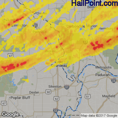 Hail Map for Cape Girardeau, MO Region on April 28, 2017