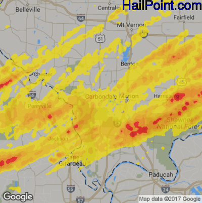 Hail Map for Carbondale, IL Region on April 28, 2017