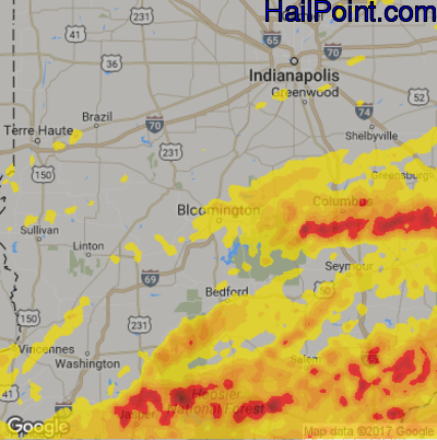 Hail Map for Bloomington, IN Region on April 28, 2017