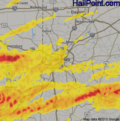Hail Map for Cincinnati, OH Region on April 29, 2017