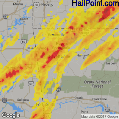 Hail Map for Fayetteville, AR Region on April 29, 2017