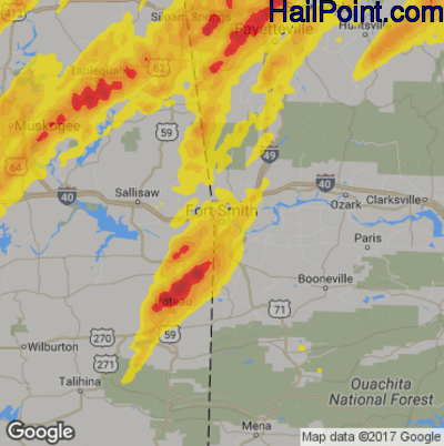 Hail Map for Forth Smith, AR Region on April 29, 2017
