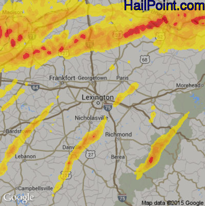 Hail Map for Lexington, KY Region on April 29, 2017