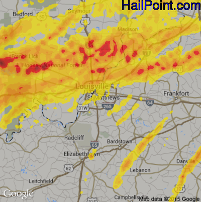Hail Map for Louisville, KY Region on April 29, 2017