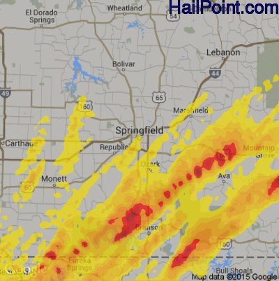 Hail Map for Springfield, MO Region on April 29, 2017