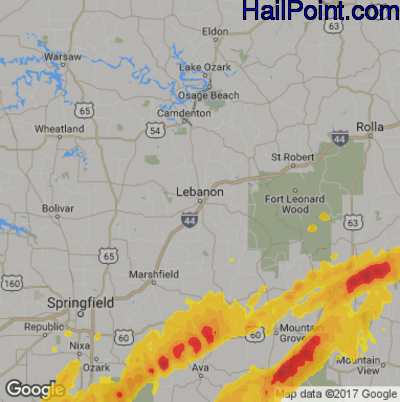 Hail Map for Lebanon, MS Region on April 29, 2017
