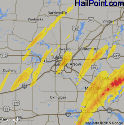 Hail Map for Tulsa, OK Region on April 29, 2017