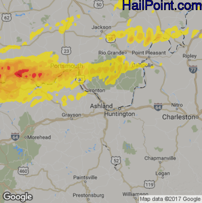 Hail Map for Asheland, KY Region on April 29, 2017
