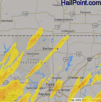 Hail Map for Bartlesville, OK Region on April 29, 2017