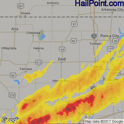 Hail Map for Enid, OK Region on April 29, 2017