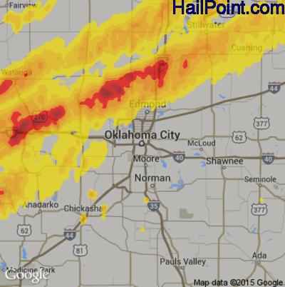 Hail Map for Oklahoma City, OK Region on April 29, 2017 