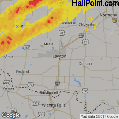 Hail Map for Lawton, OK Region on April 29, 2017