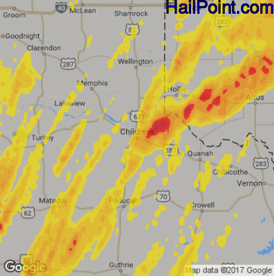 Hail Map for Childress, TX Region on April 29, 2017