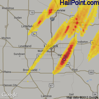 Hail Map for Lubbock, TX Region on April 29, 2017