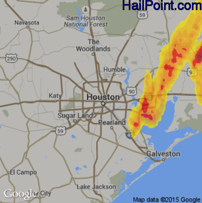 Hail Map for Houston, TX Region on April 29, 2017