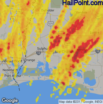 Hail Map for Lake Charles, LA Region on April 29, 2017