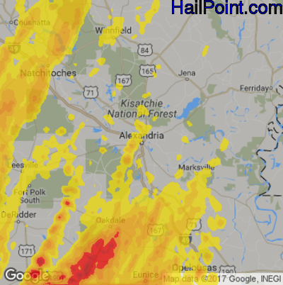 Hail Map for Alexandria, LA Region on April 29, 2017