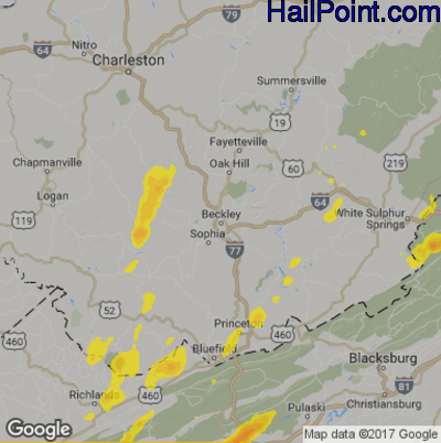 Hail Map for Beckley, WV Region on April 29, 2017