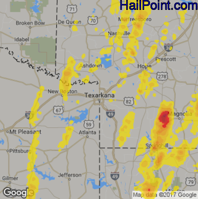 Hail Map for Texarkana, AR Region on April 29, 2017
