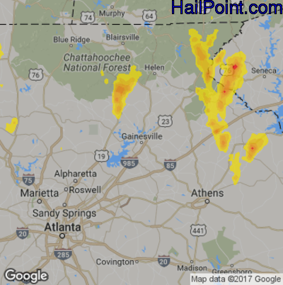 Hail Map for Gainsville, GA Region on April 29, 2017 