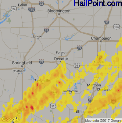 Hail Map for Decatur, IL Region on April 29, 2017