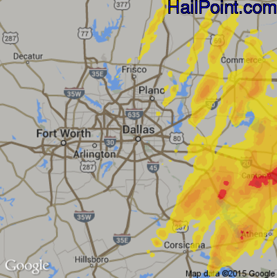 Hail Map for Dallas, TX Region on April 29, 2017