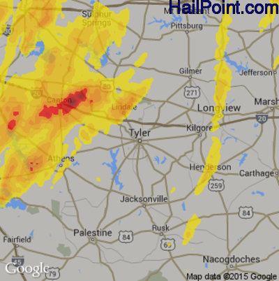 Hail Map for Tyler, TX Region on April 29, 2017