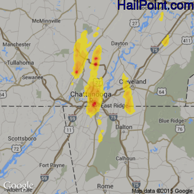 Hail Map for Chattanooga, TN Region on April 29, 2017