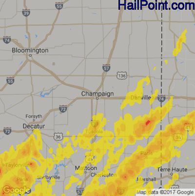 Hail Map for Champaign, IL Region on April 29, 2017