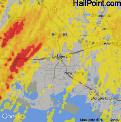 Hail Map for Lafayette, LA Region on April 30, 2017