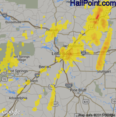 Hail Map for Little Rock, AR Region on April 30, 2017