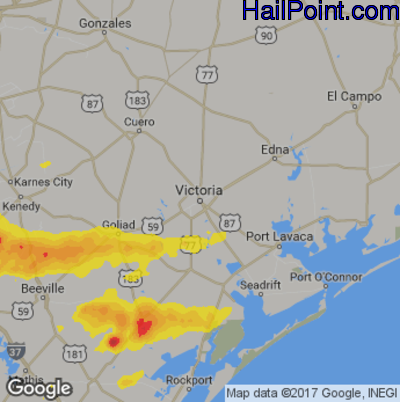 Hail Map for Victoria, TX Region on April 30, 2017 