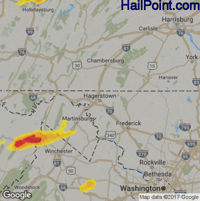 Hail Map for Hagerstown, MD Region on April 30, 2017