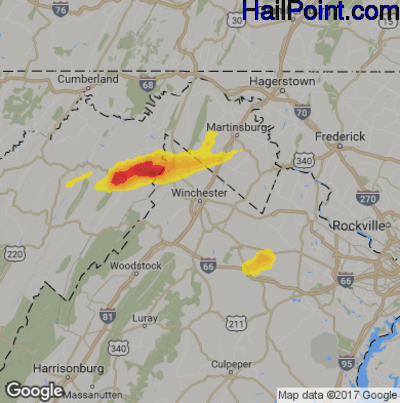 Hail Map for Winchester, VA Region on April 30, 2017