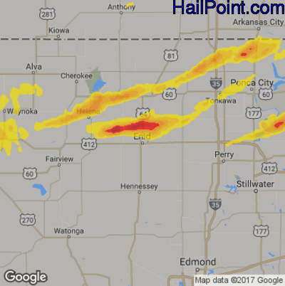 Hail Map for Enid, OK Region on May 3, 2017 